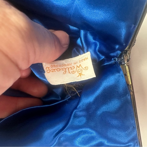 Walborg Vintage Gorgeous Blue Jeweled Silk Satin Liner Kiss Closure Clutch Purse - Picture 11 of 15